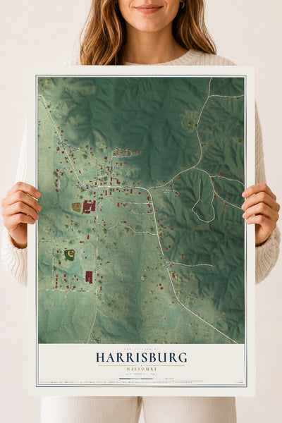Map of Harrisburg, Missouri, 18 x 24 inch unframed archival matte print