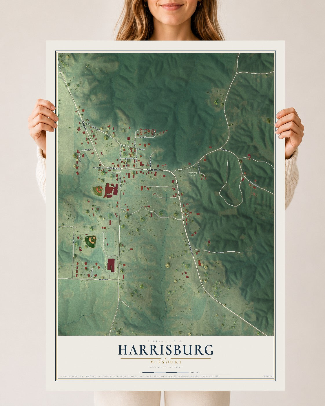 Map of Harrisburg, Missouri, 24 x 36 inch unframed archival matte print