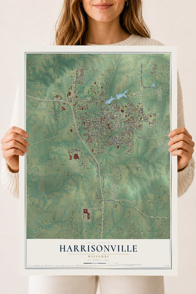 Map of Harrisonville, Missouri, 18 x 24 inch unframed archival matte print