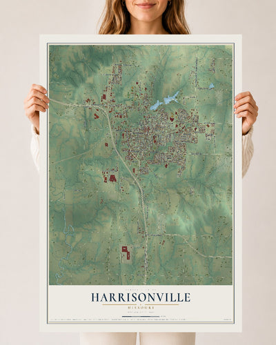Map of Harrisonville, Missouri, 24 x 36 inch unframed archival matte print