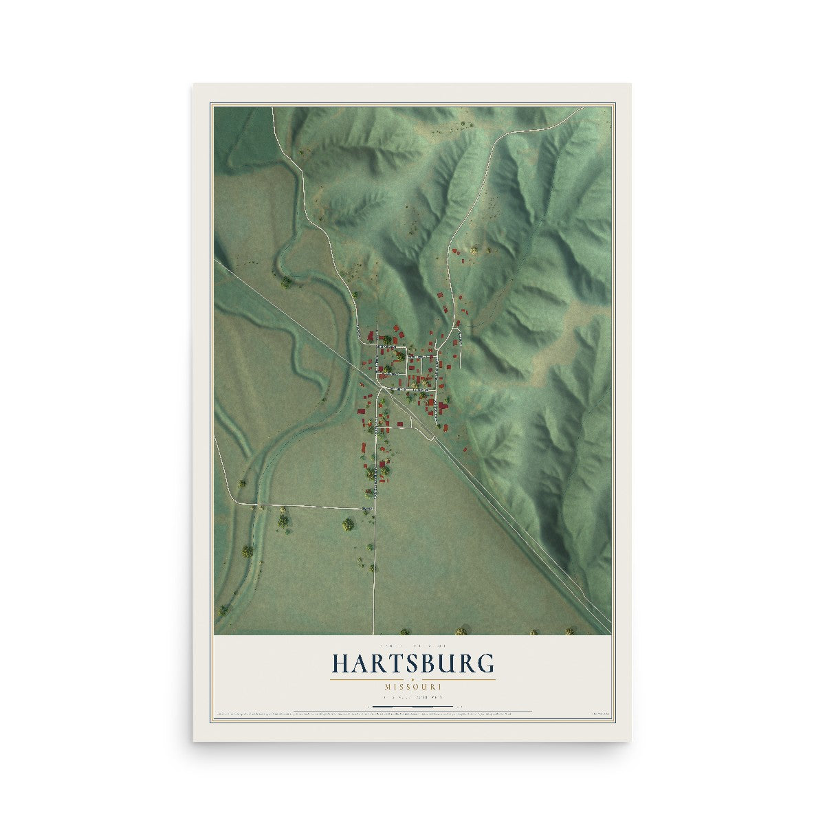 Map of Hartsburg, Missouri, 12 x 18 inch unframed archival matte print