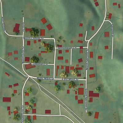 Close-up of the map of Hartsburg, Missouri print showing street and building detail