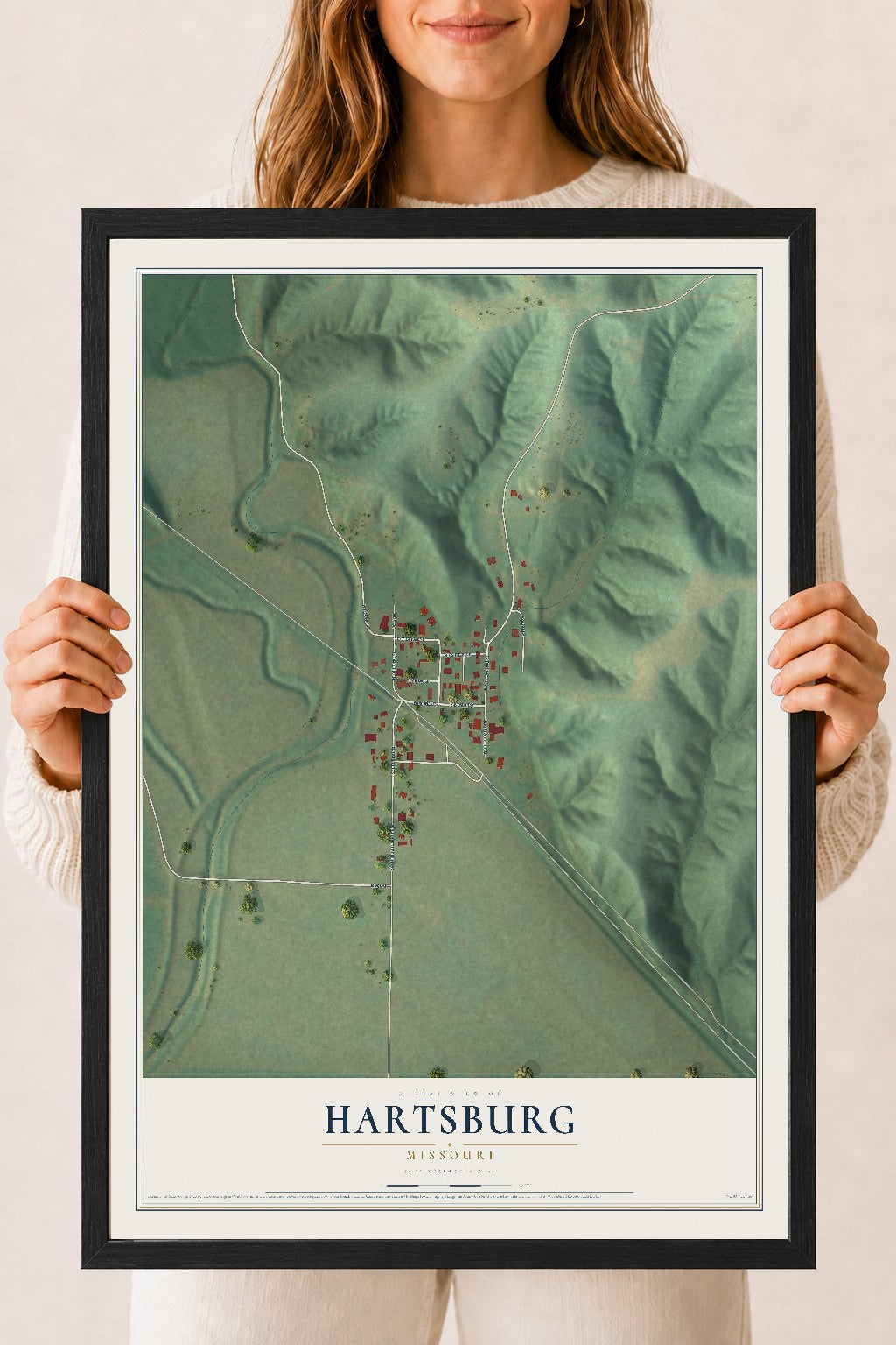 Map of Hartsburg, Missouri, 18 x 24 inch print in a black wood frame