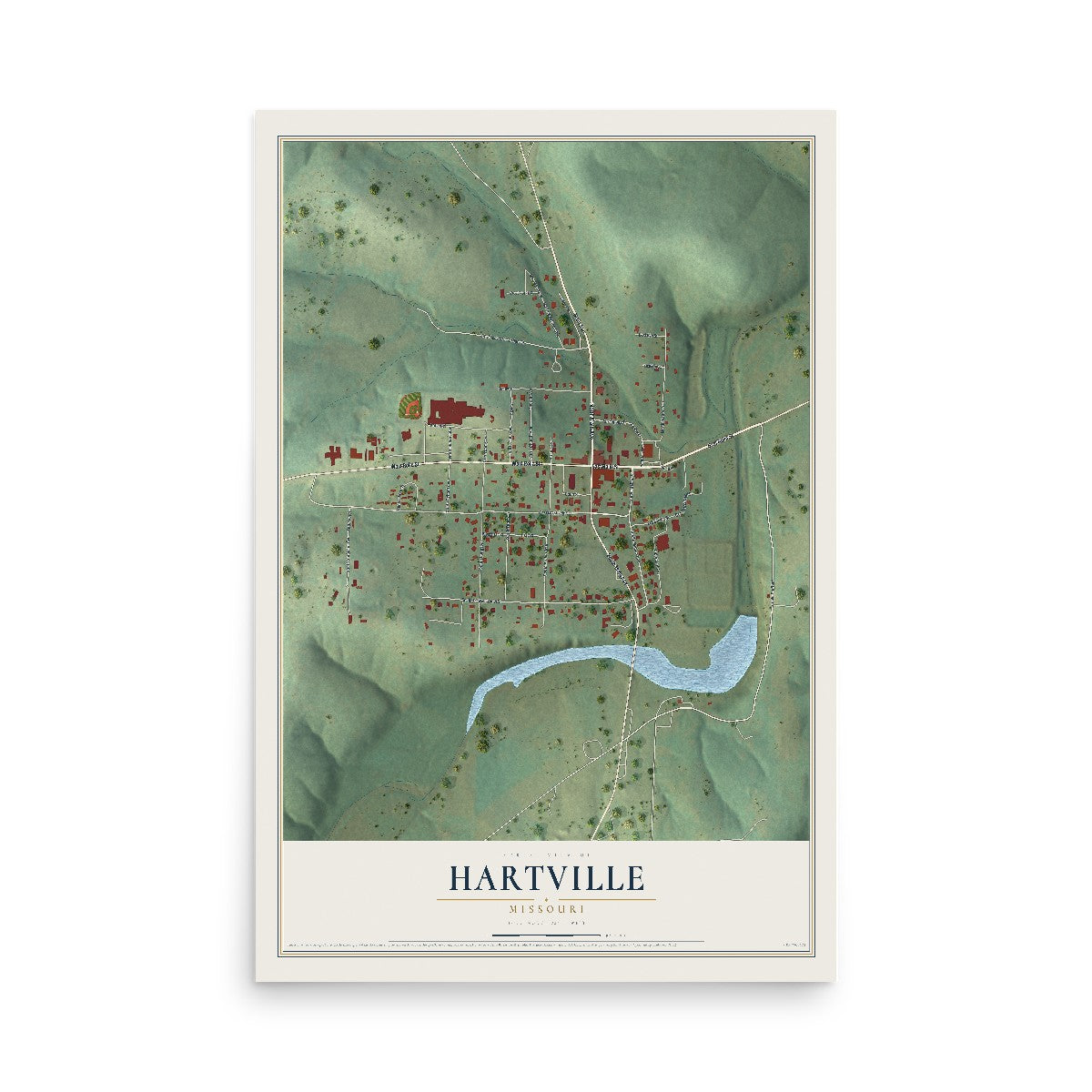 Map of Hartville, Missouri, 12 x 18 inch unframed archival matte print