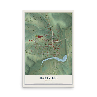 Map of Hartville, Missouri, 12 x 18 inch unframed archival matte print