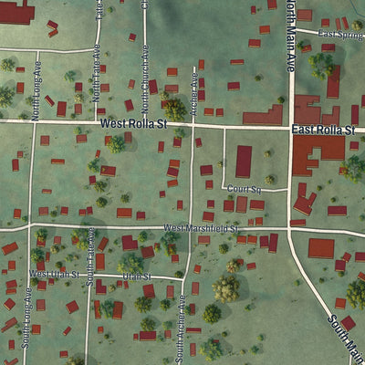 Close-up of the map of Hartville, Missouri print showing street and building detail