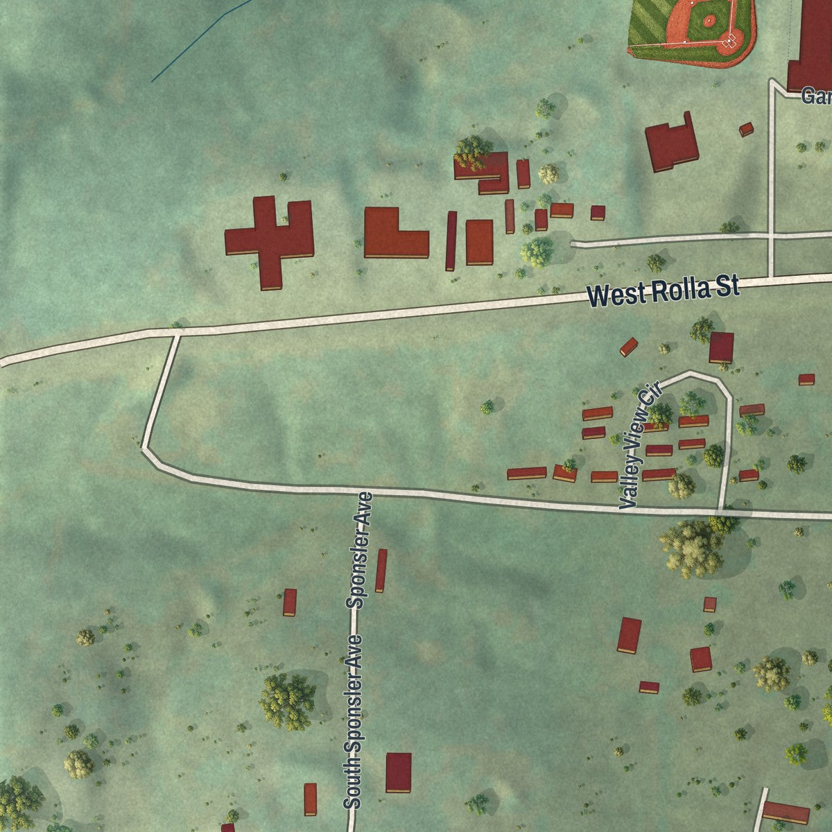 Second close-up of the map of Hartville, Missouri print showing more streets and buildings