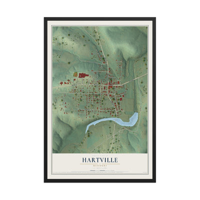 Map of Hartville, Missouri, 12 x 18 inch print in a black wood frame