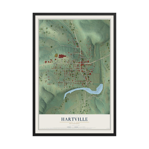 Map of Hartville, Missouri, 12 x 18 inch print in a black wood frame