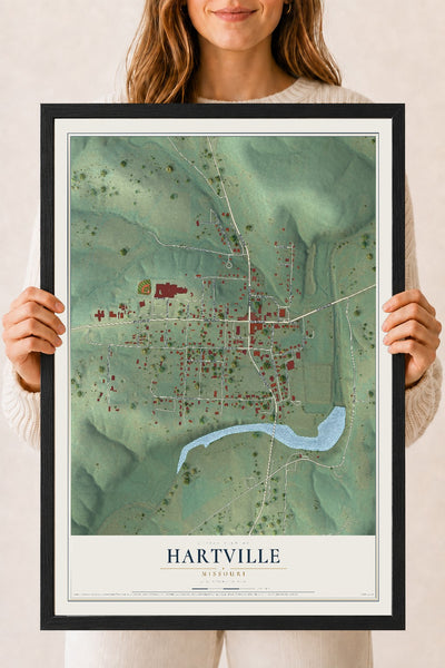 Map of Hartville, Missouri, 18 x 24 inch print in a black wood frame