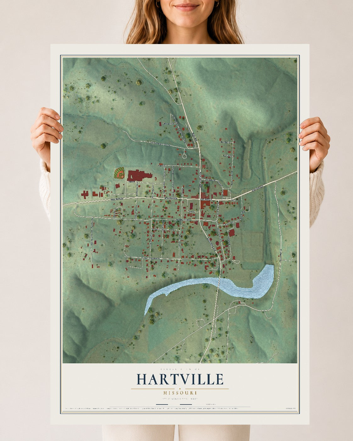 Map of Hartville, Missouri, 24 x 36 inch unframed archival matte print