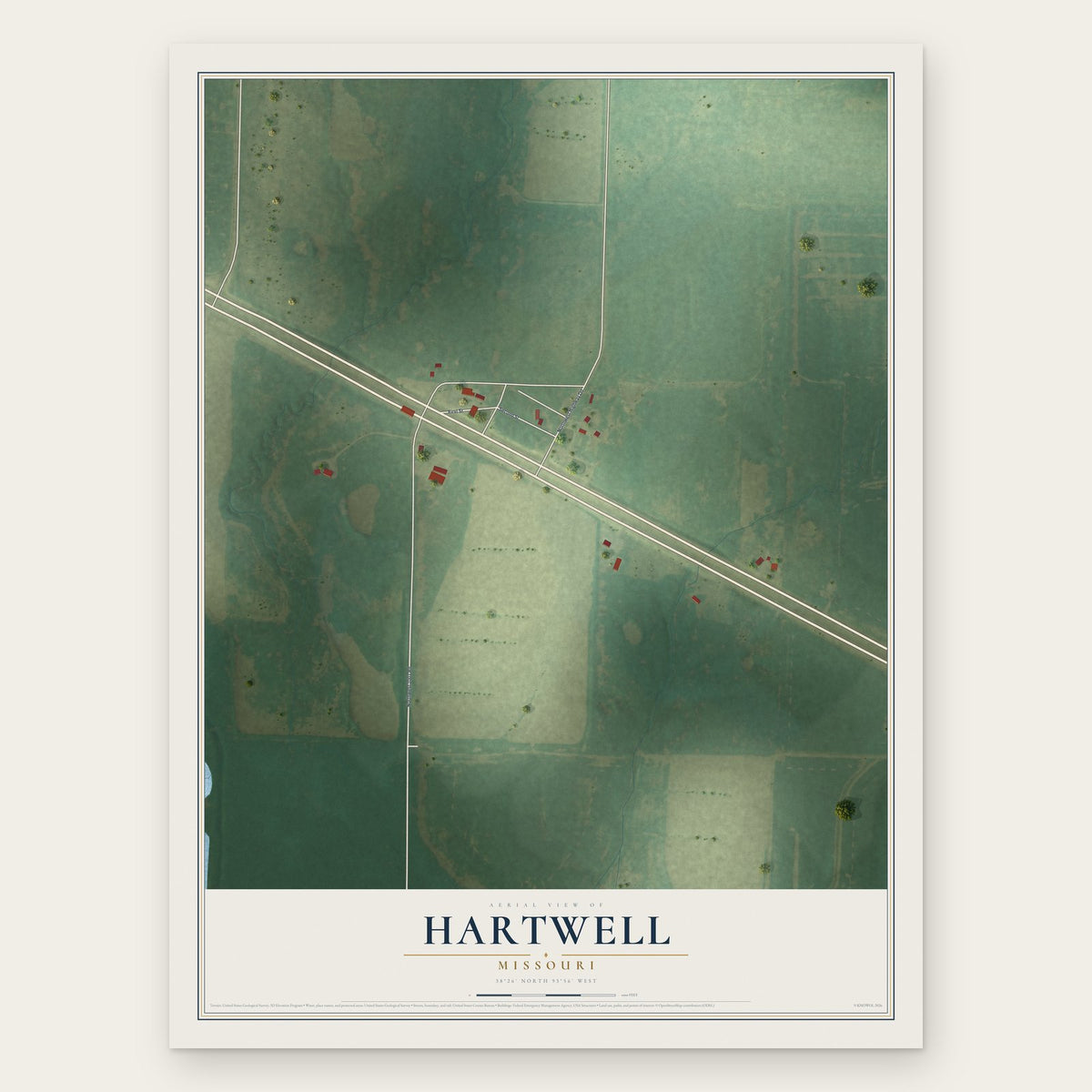 Hartwell, Missouri map print, the full design