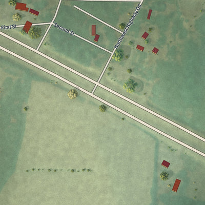 Close-up of the map of Hartwell, Missouri print showing street and building detail