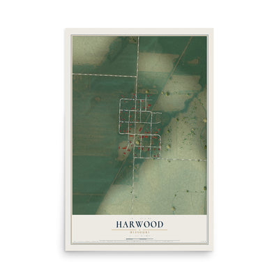 Map of Harwood, Missouri, 12 x 18 inch unframed archival matte print