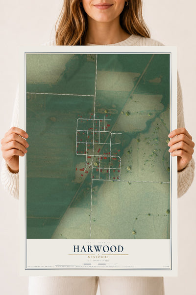 Map of Harwood, Missouri, 18 x 24 inch unframed archival matte print