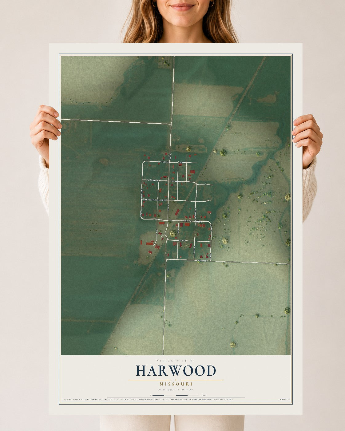 Map of Harwood, Missouri, 24 x 36 inch unframed archival matte print