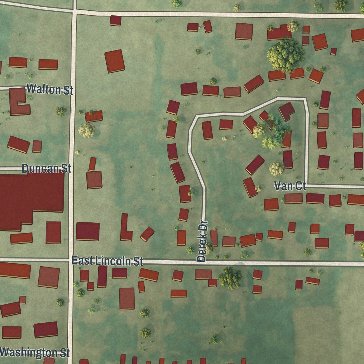 Second close-up of the map of Hawk Point, Missouri print showing more streets and buildings