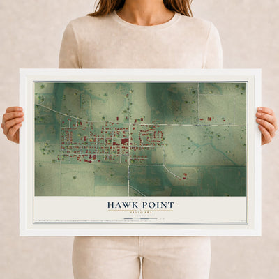 Map of Hawk Point, Missouri, 12 x 18 inch print in a white wood frame