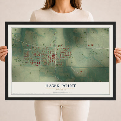Map of Hawk Point, Missouri, 18 x 24 inch print in a black wood frame