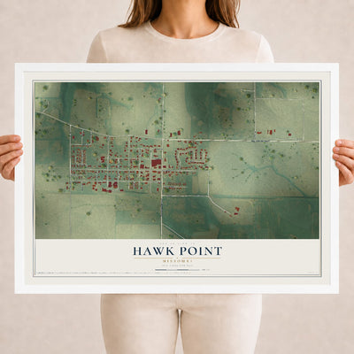 Map of Hawk Point, Missouri, 18 x 24 inch print in a white wood frame