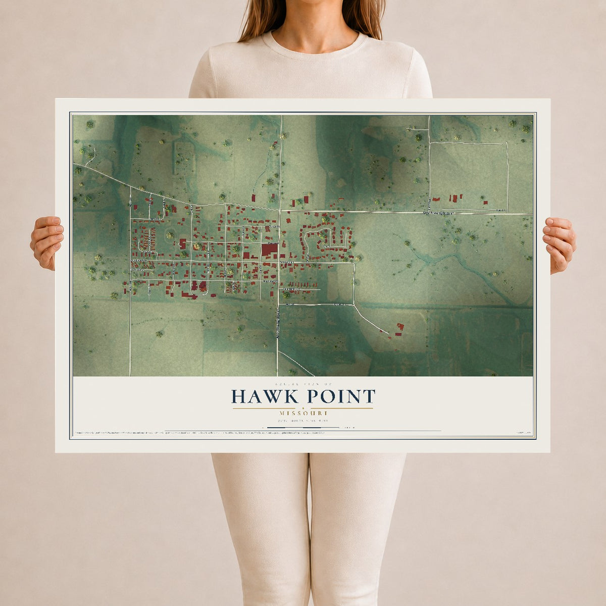 Map of Hawk Point, Missouri, 24 x 36 inch unframed archival matte print