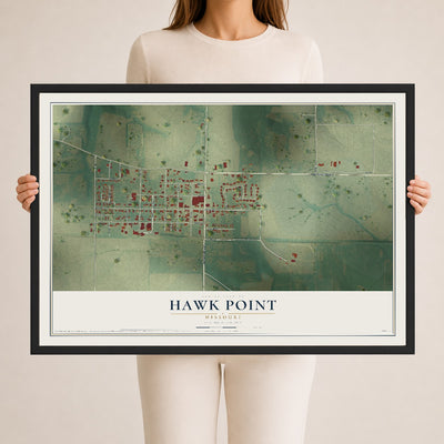 Map of Hawk Point, Missouri, 24 x 36 inch print in a black wood frame