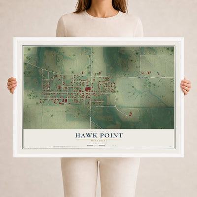 Map of Hawk Point, Missouri, 24 x 36 inch print in a white wood frame
