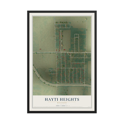 Map of Hayti Heights, Missouri, 12 x 18 inch print in a black wood frame