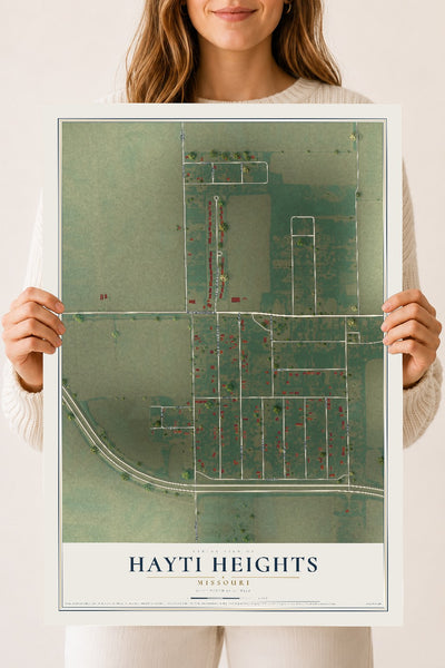 Map of Hayti Heights, Missouri, 18 x 24 inch unframed archival matte print