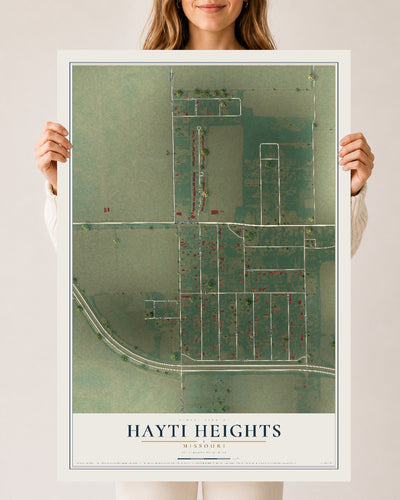 Map of Hayti Heights, Missouri, 24 x 36 inch unframed archival matte print