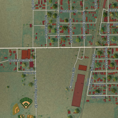 Second close-up of the map of Hayti, Missouri print showing more streets and buildings