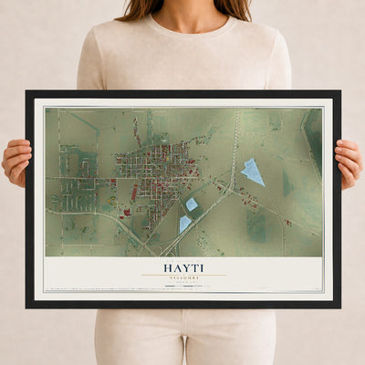 Map of Hayti, Missouri, 12 x 18 inch print in a black wood frame