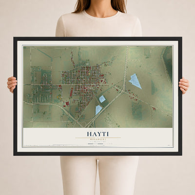 Map of Hayti, Missouri, 24 x 36 inch print in a black wood frame