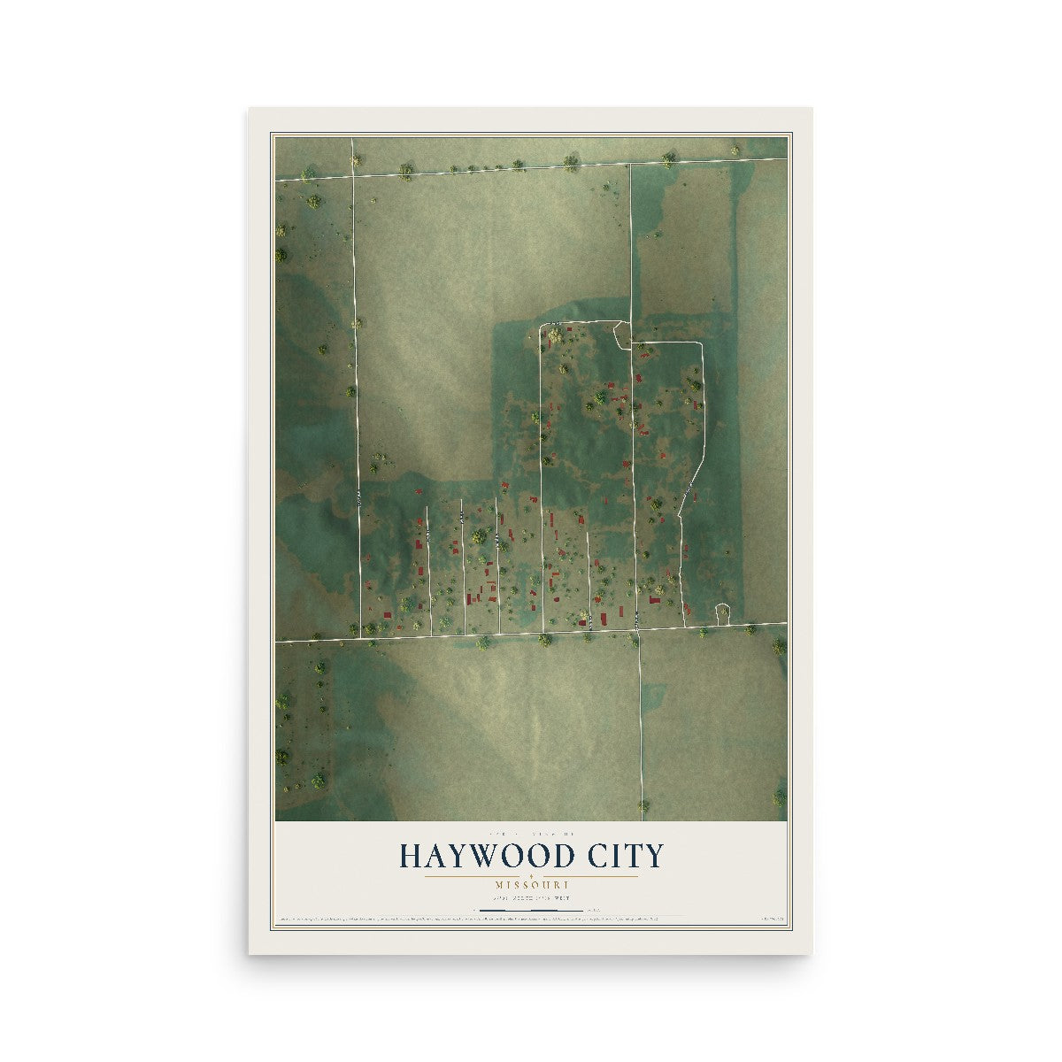 Map of Haywood City, Missouri, 12 x 18 inch unframed archival matte print