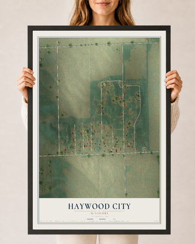 Map of Haywood City, Missouri, 24 x 36 inch print in a black wood frame