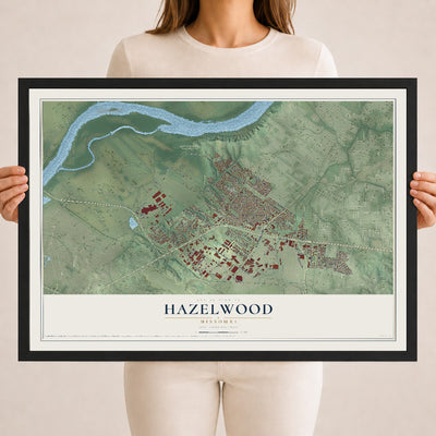 Map of Hazelwood, Missouri, 18 x 24 inch print in a black wood frame