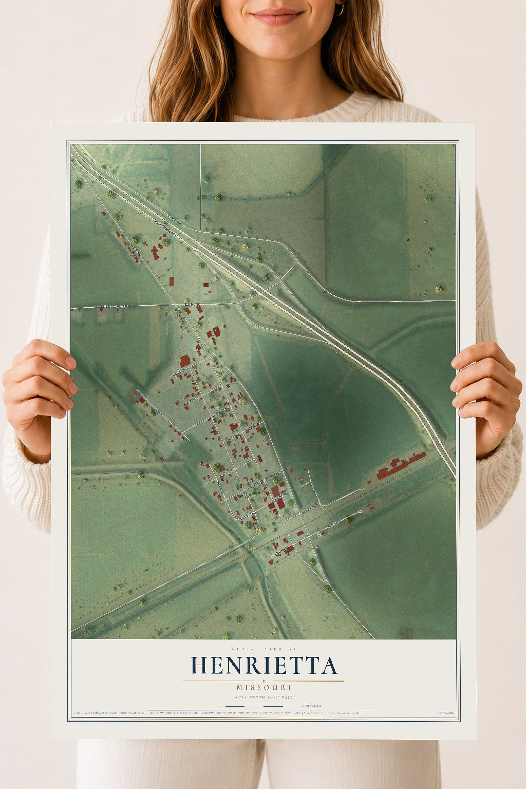 Map of Henrietta, Missouri, 18 x 24 inch unframed archival matte print