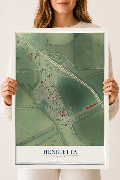 Map of Henrietta, Missouri, 18 x 24 inch unframed archival matte print