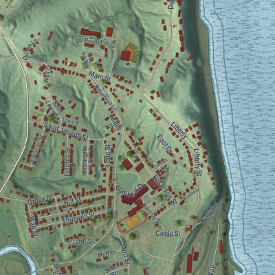 Close-up of the map of Herculaneum, Missouri print showing street and building detail
