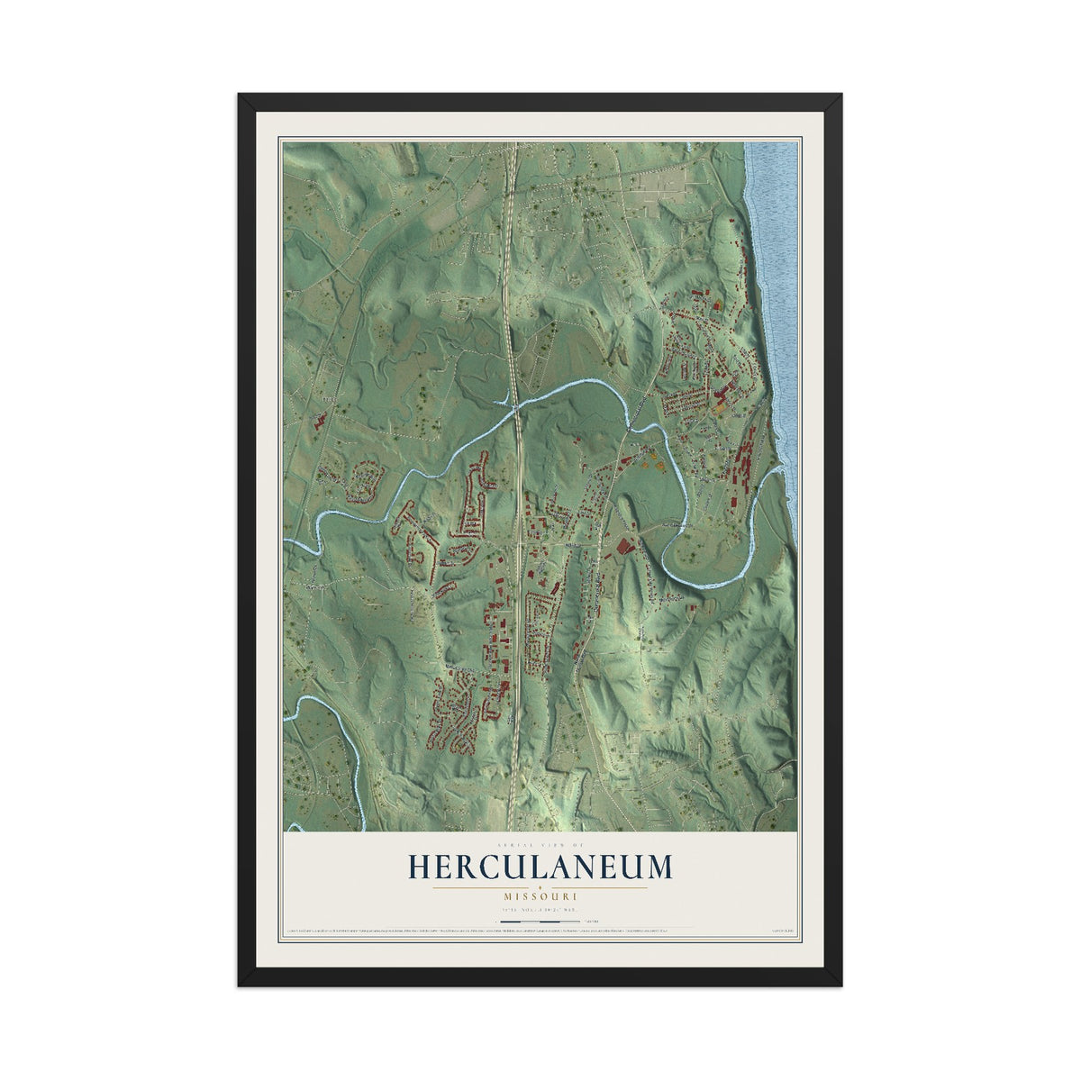 Map of Herculaneum, Missouri, 12 x 18 inch print in a black wood frame
