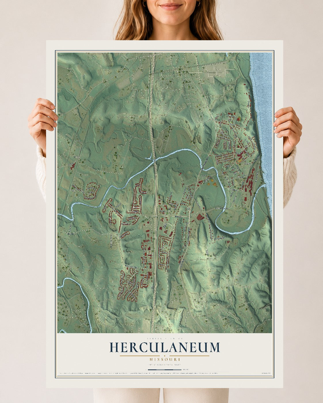 Map of Herculaneum, Missouri, 24 x 36 inch unframed archival matte print