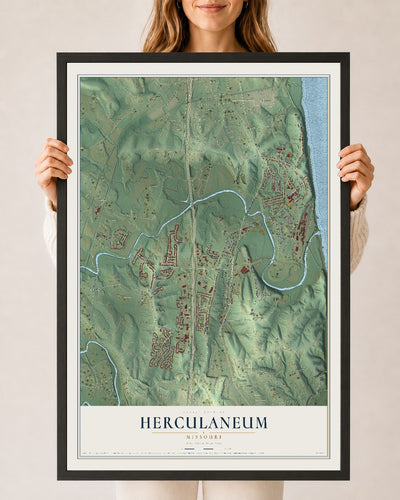 Map of Herculaneum, Missouri, 24 x 36 inch print in a black wood frame