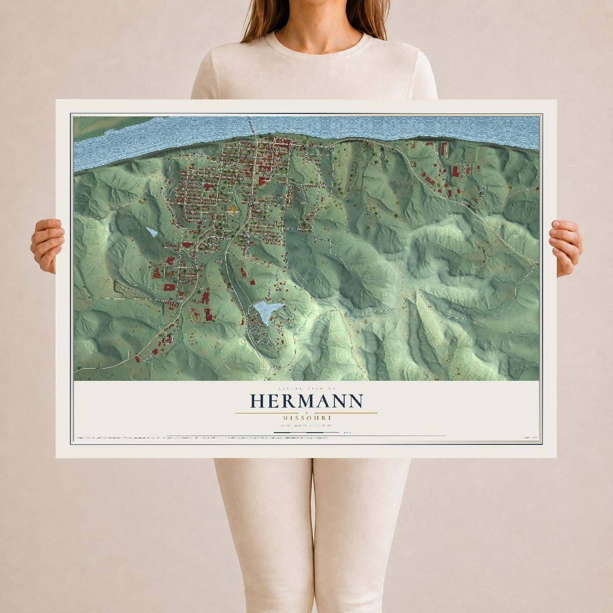 Map of Hermann, Missouri, 24 x 36 inch unframed archival matte print