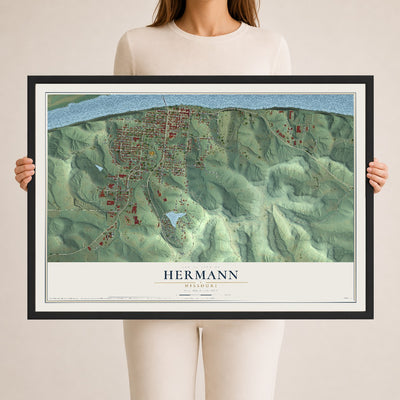 Map of Hermann, Missouri, 24 x 36 inch print in a black wood frame