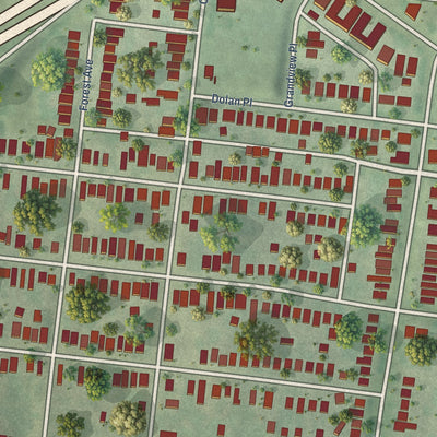 Close-up of the map of Hi-Pointe, Missouri print showing street and building detail