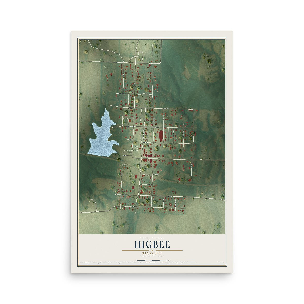 Map of Higbee, Missouri, 12 x 18 inch unframed archival matte print