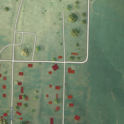 Second close-up of the map of Higbee, Missouri print showing more streets and buildings