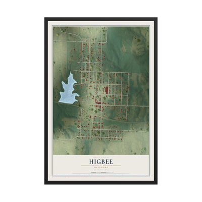 Map of Higbee, Missouri, 12 x 18 inch print in a black wood frame