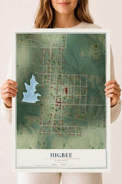 Map of Higbee, Missouri, 18 x 24 inch unframed archival matte print