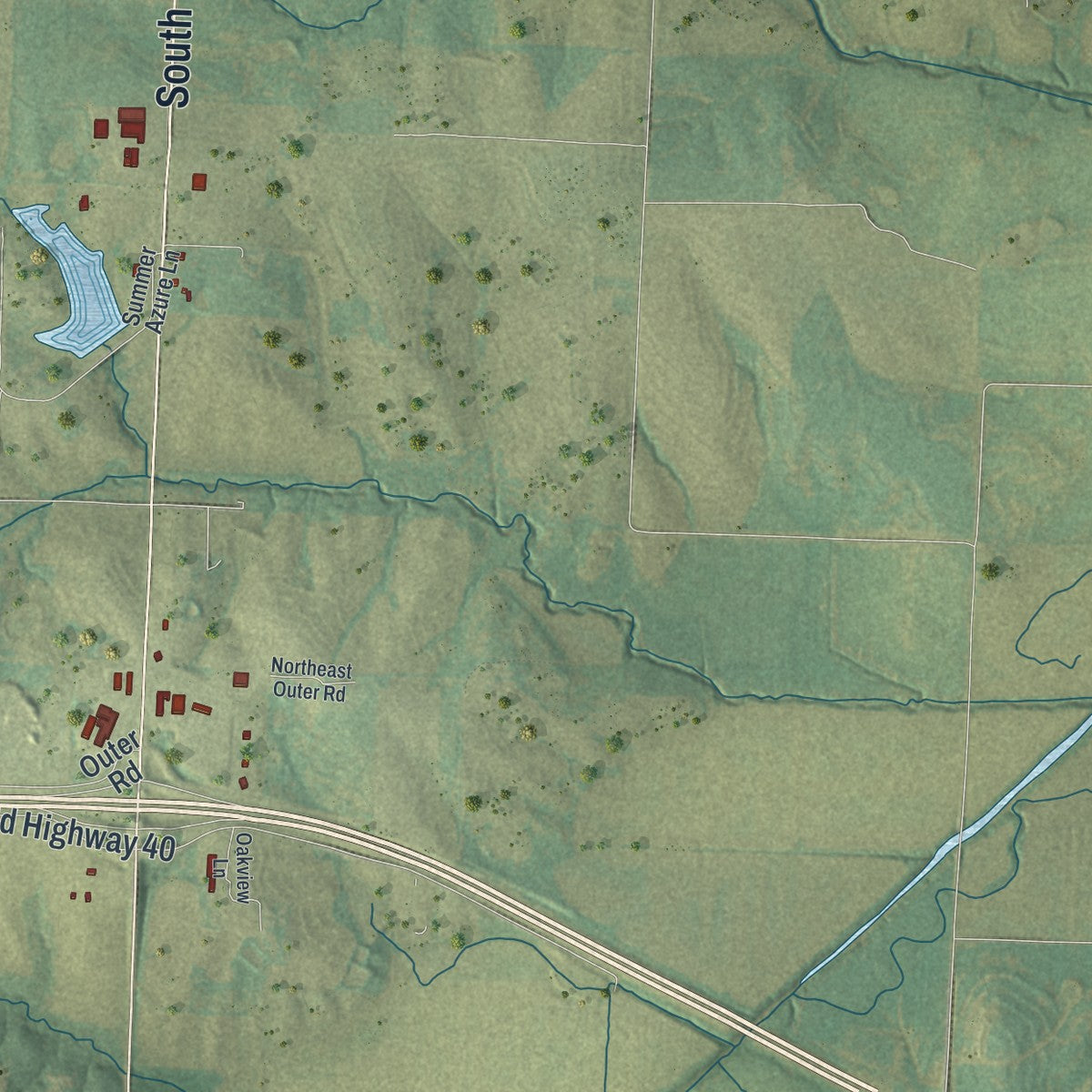 Second close-up of the map of Higginsville, Missouri print showing more streets and buildings